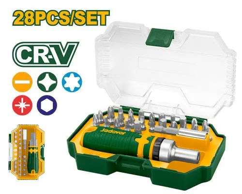 [JDSS8B28] KIT DE PUNTAS DE DESTORNILLADOR DE 28 PIEZAS - ACERO CR-V - 26 PUNTAS DE 1/4'' X 25MM: 5 SL + 5 PH + 4 PZ + 6 TORX + 6 HEXAG. + SOPORTE DE 1/4'' X 50MM PARA PUNTAS