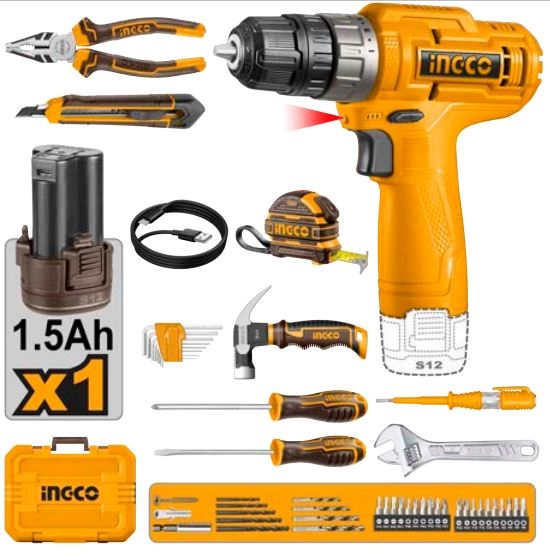 [502138] atornillador 12V  C/CARGADOR USB + MALETÍN Y 89 ACCES INGCO N 